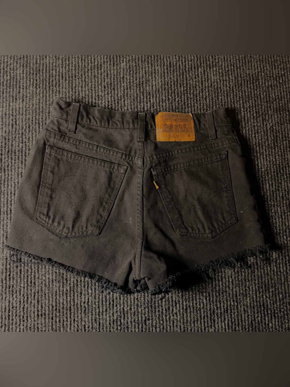Vintage Levi’s 950 Orange Tab Black Denim Cutoff Shorts 30” Waist